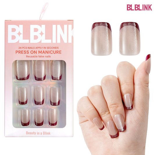 BLBLINK Cat Eye French Press-On Nails, 24PCS Square Shape, Multi-Color Design for Salon-Quality Style ﻿