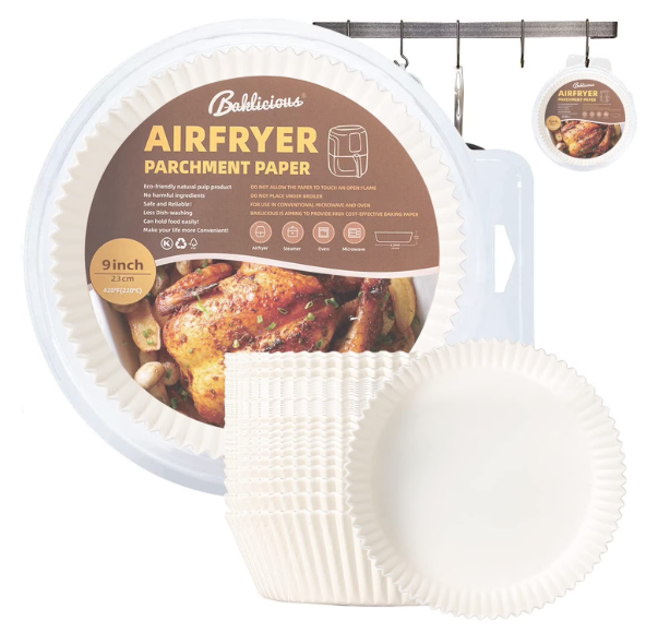 Baklicious 120 Pcs 9 inch Round Air Fryer Disposable Paper Liners, Non-Stick Food Grade Parchment Paper for Baking, Roasting, Microwave