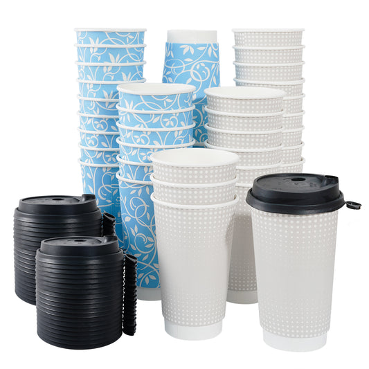 Katbite Disposable Cups Paper Cups with Lids Biodegradable and Eco-Friendly 16 oz 60 Count