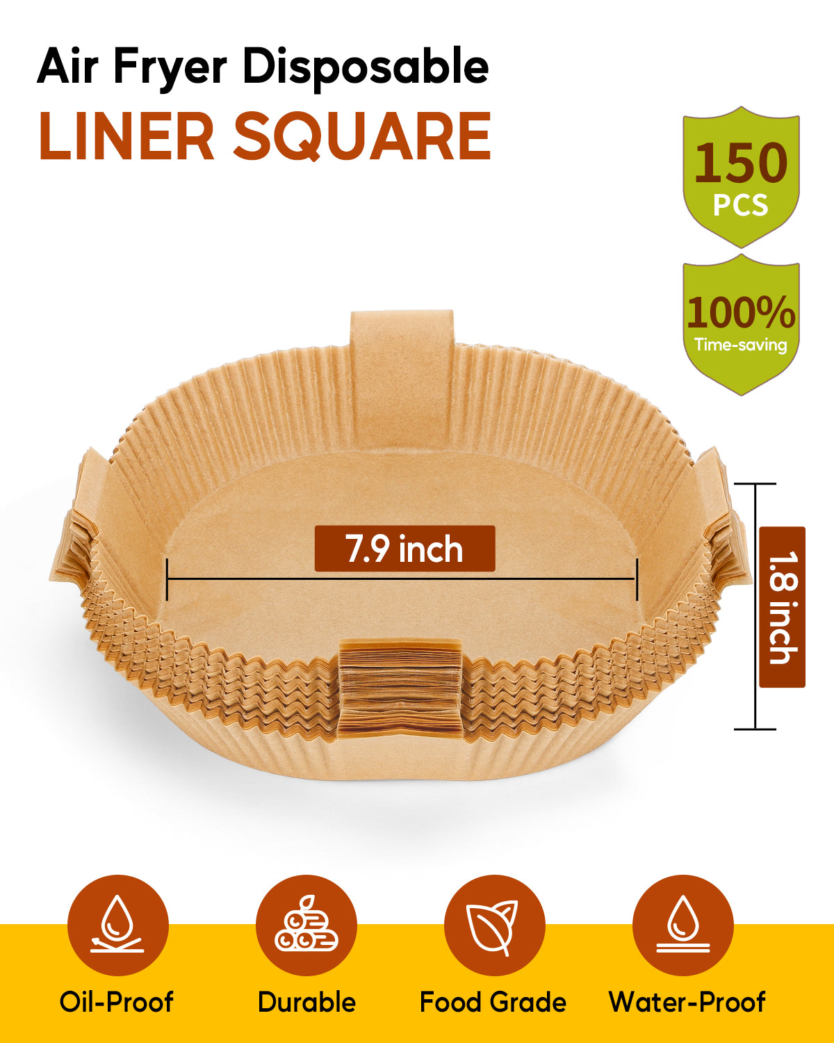 Katbite 150PCS Air fryer Dispasable Paper Liner 7.9inch Non-Stick Parchment Airfryer Liners Oil-Proof Unbleached Baking Paper