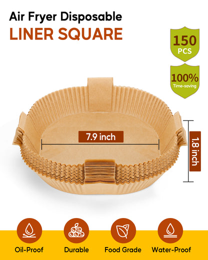 Katbite 150PCS Air fryer Dispasable Paper Liner 7.9inch Non-Stick Parchment Airfryer Liners Oil-Proof Unbleached Baking Paper