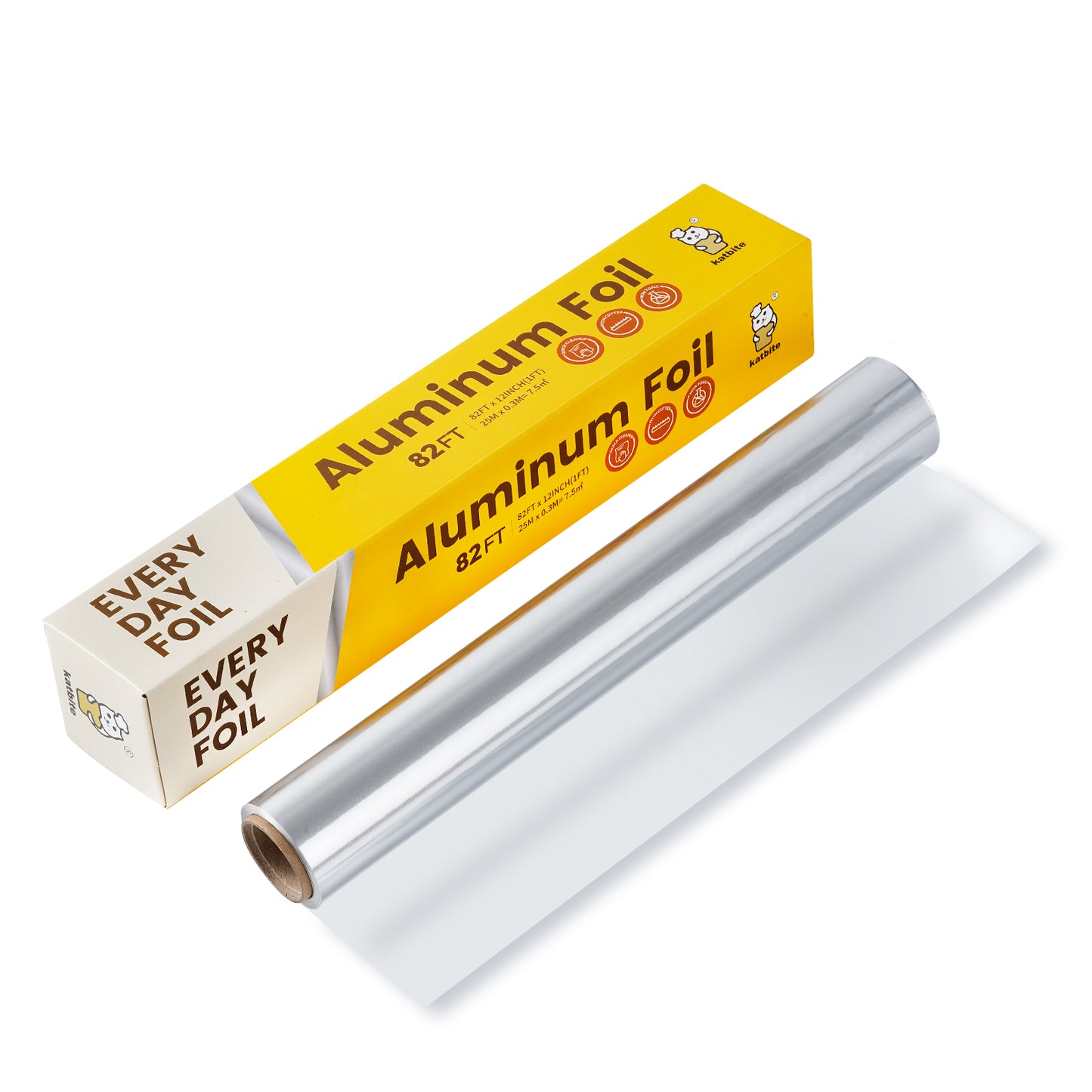 Katbite Heavy Duty Aluminum Foil Food Wrap, 12in x 82ft, Thick with Cutter, 82 Sqft.