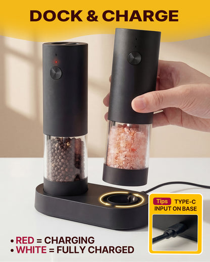 Katbite Electric Salt and Pepper Grinder Set, Battery Powered Mill, Adjustable Coarseness, LED Light