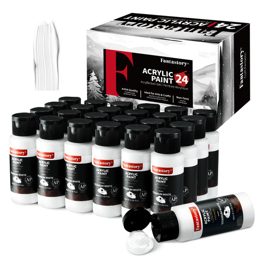 Fantastory White Acrylic Paint Set, 24x2oz White Colors, Titanium White Paint for Canvas/Model/Wood/Metal/Rock/Ceramic/Model. Excellent Christmas Halloween [Professional Series] Visit the Fantastory Store