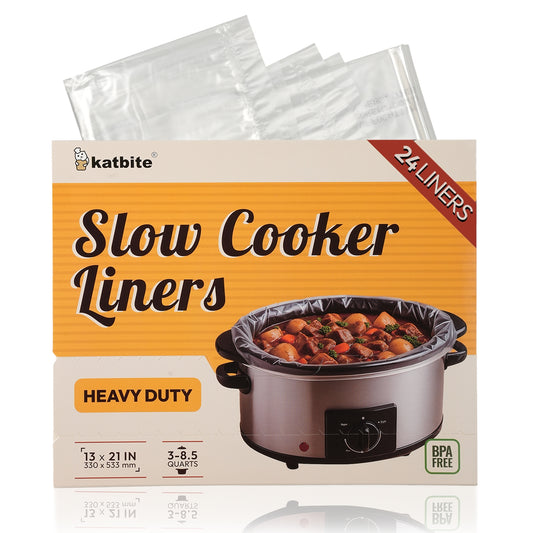 Katbite Slow Cooker Liners, 13 x 21 in, 24 Count, Large Disposable Cooking Bags, Fit 3–8.5 qt Slow Cookers
