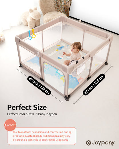 Joypony Baby Play Mat, 47 x 47 inch Reversible Waterproof Foldable Foam Mat for Tummy Time and Crawling, Anti-Slip, with Travel Bag, Indoor/Outdoor