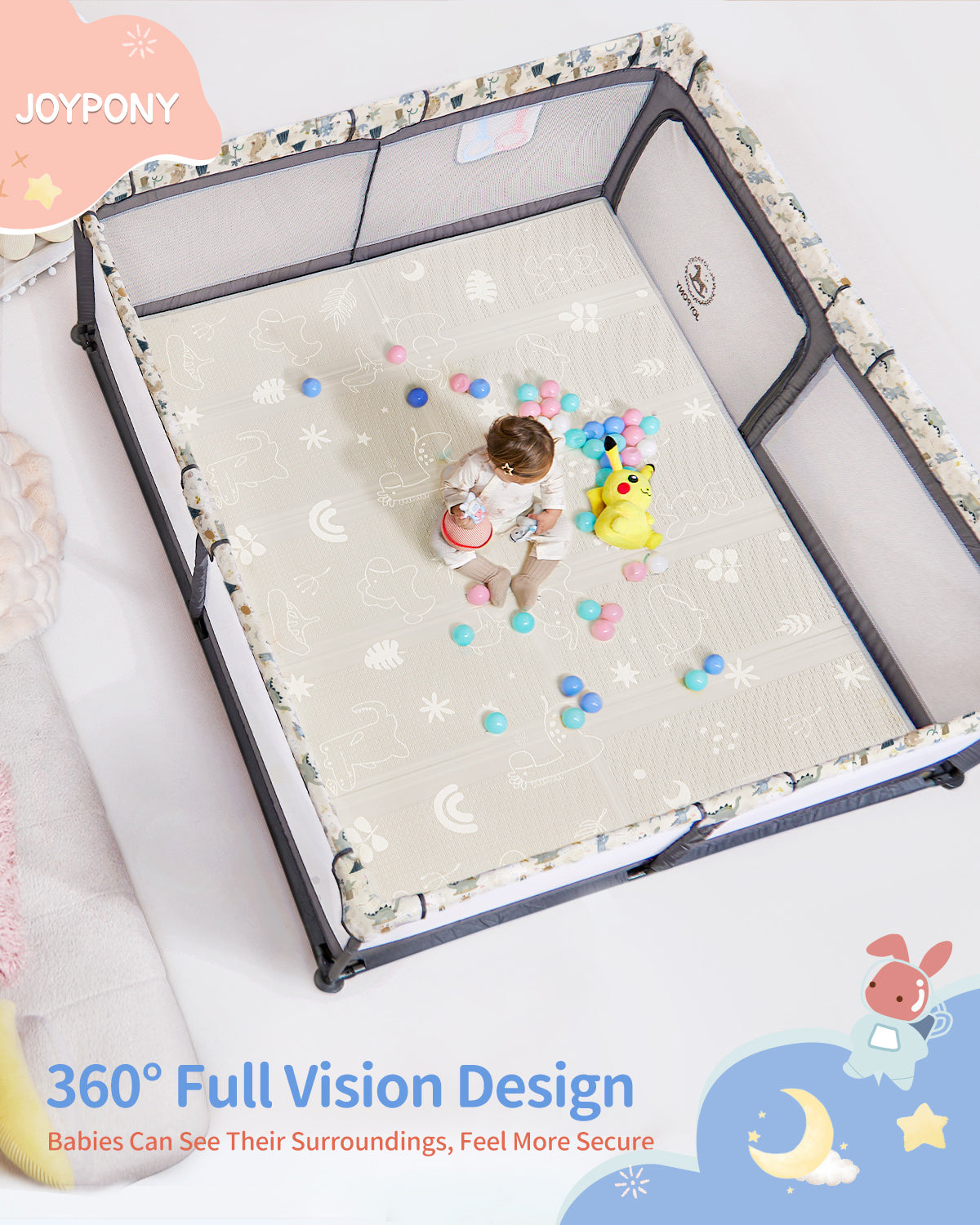 Joypony Baby Playpen with Mat, 50inch Large Play Yard Activity Center for Babies and Toddlers