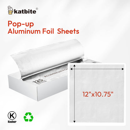 Katbite Pre-Cut Aluminum Foil Sheets, Pop Up Heavy Duty Tin Foil, 12x10.75 Inches, 125 Sheets