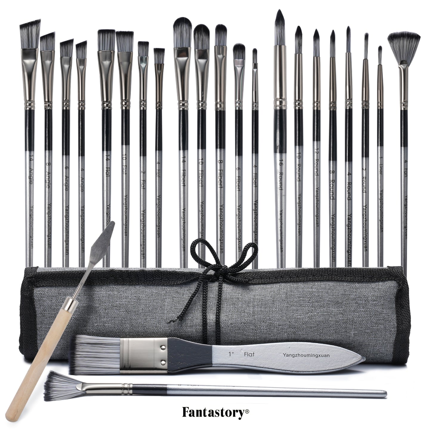 Fantastory Acrylic Paint Brush Set, 24 Pcs Variety Soft Nylon Art Brushes with Canvas Case