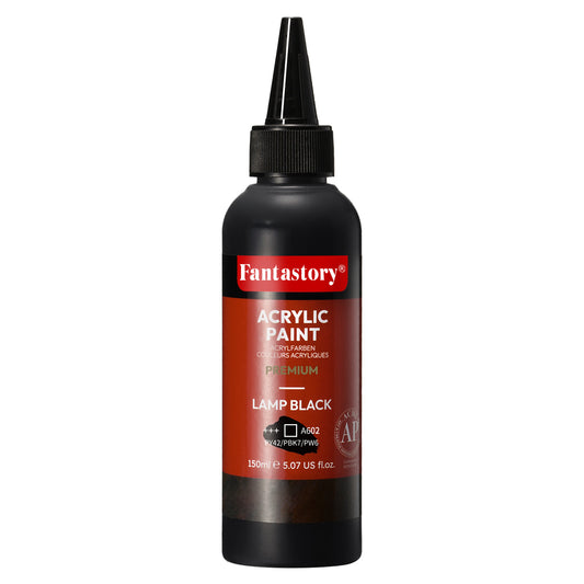 Fantastory Precision-Pro Acrylic Paint - Black (150ml/5oz) - Lab-Tested Color Accuracy + Superior Coverage, Professional Choice for Canvas/Wood/Clay/Textile/Pottery
