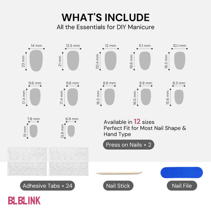 BLBLINK Christmas Press-On Nails, Red Glitter Almond Shape with White Geometric Design, 24PCS Holiday Nail Set