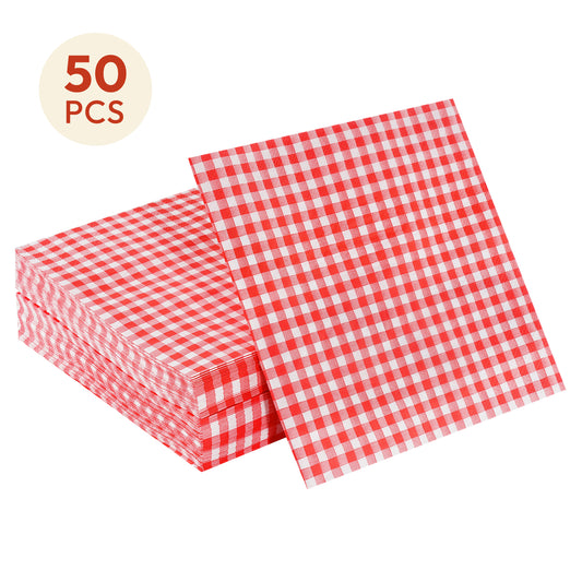 Katbite Disposable Paper Napkins Gingham Red and White, 6.5 inch, 50 Pcs