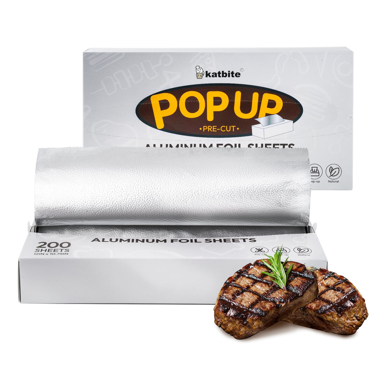 Katbite Pre-Cut Aluminum Foil Sheets, 200 Disposable Pop-Up Foil Wraps, 12 x 10.75 inches