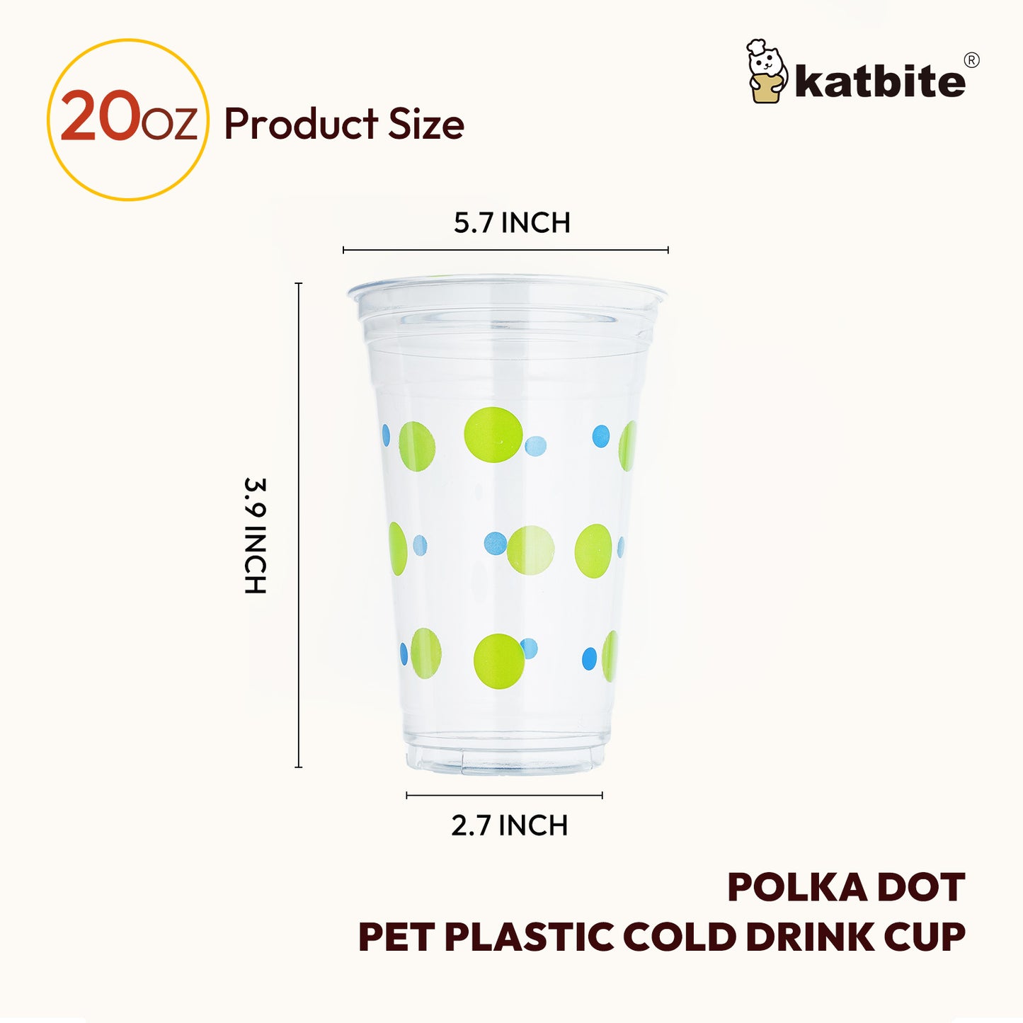 Katbite Disposable Plastic Cups, 20 Ounce, 60 Count