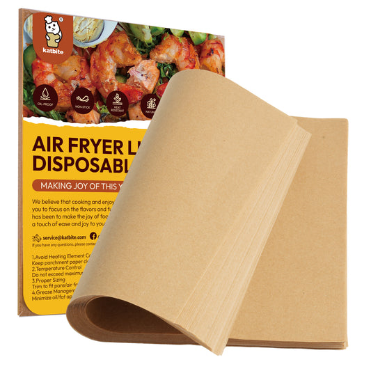 Katbite Air Fryer Paper Liners 9x11 Inch, 100 Pcs Disposable Non-Stick Sheets, Oil Resistant Basket Liners for XL Air Fryer & Toaster Oven