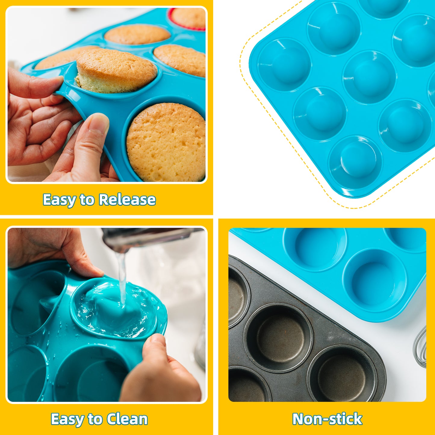 Katbite Silicone Muffin Pan Cupcake Pans 12 Cups Non-stick BPA Free Cupcake Pans