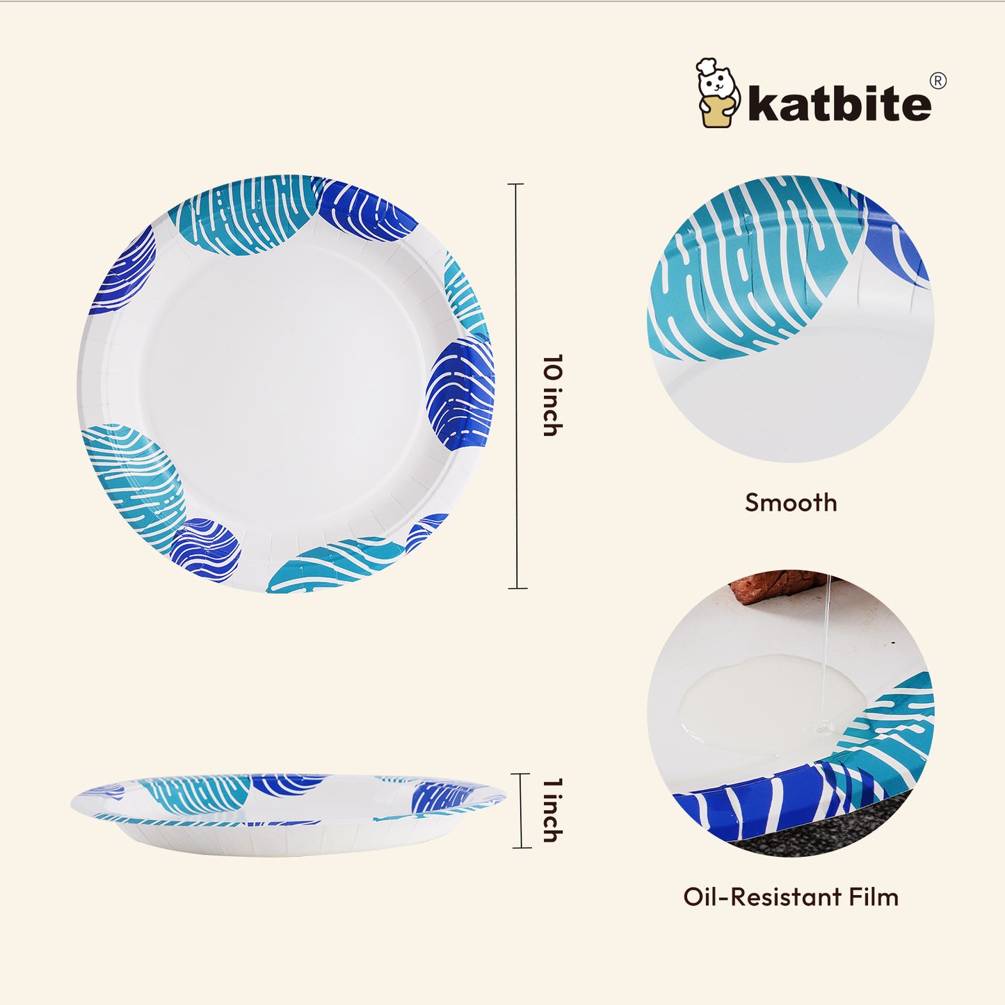 Katbite 10-Inch Biodegradable & Compostable Disposable Paper Plates - 100 Count