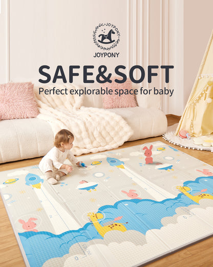 Joypony Baby Play Mat, 47 x 47 inch Reversible Waterproof Foldable Foam Mat for Tummy Time and Crawling, Anti-Slip, with Travel Bag, Indoor/Outdoor