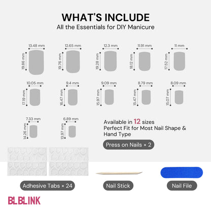 BLBLINK Cat Eye Press-On Nails, Square Shape with Silver Edge, 24PCS