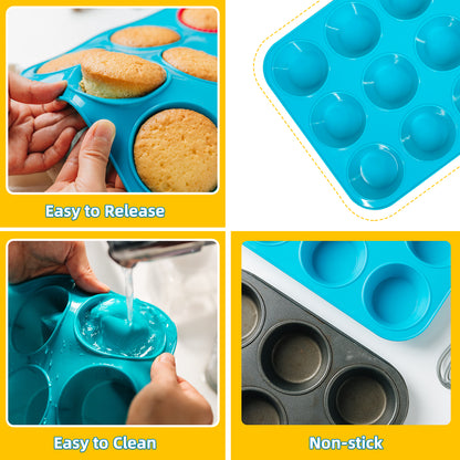 Katbite Silicone Mini Muffin Pan 24 Cups Cupcake Pan for Baking,Blue