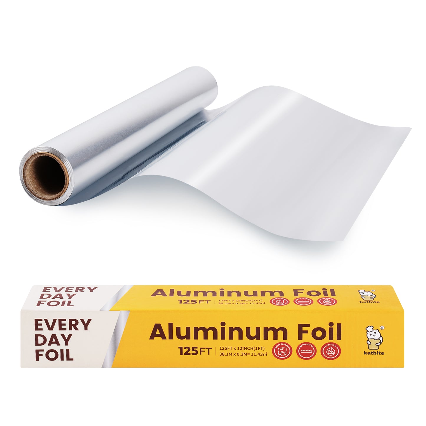 Katbite Heavy Duty Aluminum Foil Roll Wrap with Cutter, 12in x 125ft, 125 Sqft