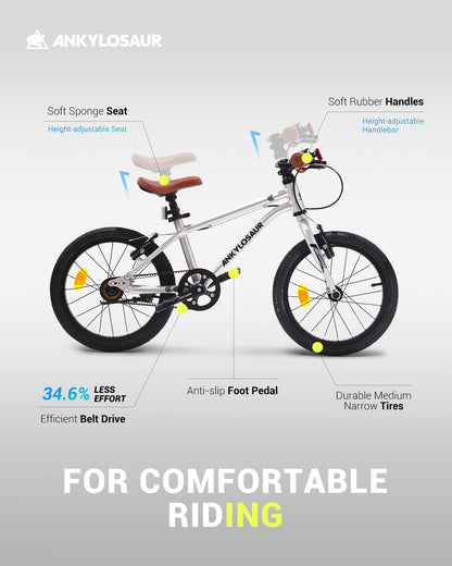ANKLOSAUR 16" Kids Bike – Lightweight, Dual-Brake Bicycle for Ages 4-12, Black