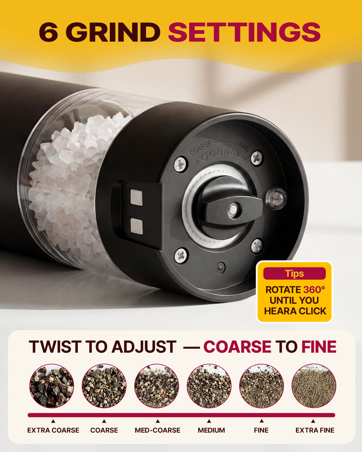 Katbite Electric Salt and Pepper Grinder Set, Battery Powered Mill, Adjustable Coarseness, LED Light