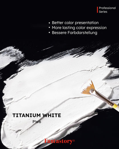 Fantastory Professional Titanium White Acrylic Paint (150ml/5oz) - Ultra High Coverage with Precision Color Accuracy, Artist-Grade Formula for Canvas/Wood/Clay/Fabric/Ceramic