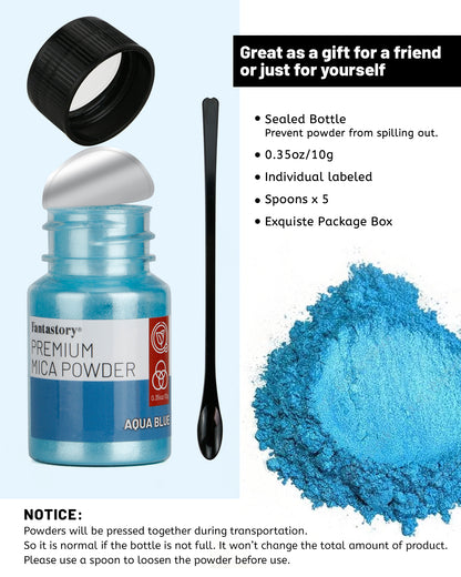 Fantastory Mica Powder for Epoxy Resin, 24 Colors Cosmetic Grade Resin Pigment Powder(0.35oz/10g), Incl. 5 Jars Glitter Mica Powders for Candle Making, Car Freshies, Soap, Bath Bomb, Crafts, Slime