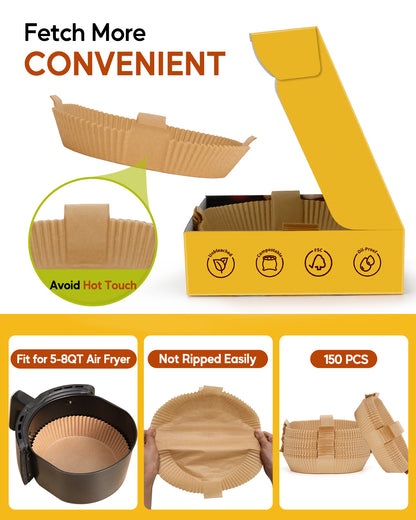Katbite 150PCS Air fryer Dispasable Paper Liner 7.9inch Non-Stick Parchment Airfryer Liners Oil-Proof Unbleached Baking Paper