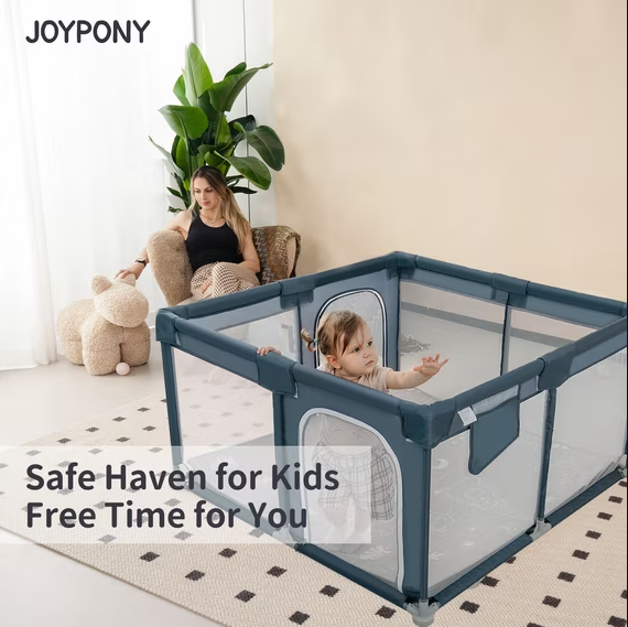 Joypony Baby Playpen with Mat, 50x50inch Foldable Playpen for Babies and Toddlers