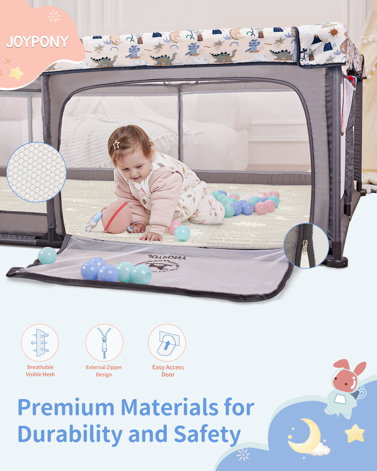 Joypony Baby Playpen with Mat, 50inch Large Play Yard Activity Center for Babies and Toddlers
