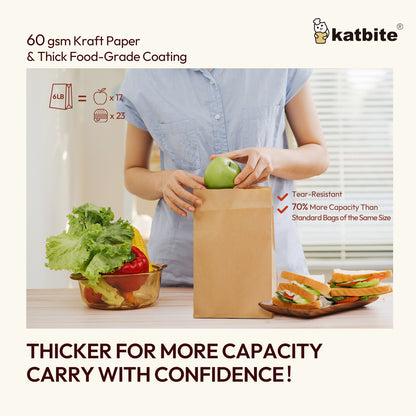 Katbite Self-Standing Disposable Paper Lunch Bags, Fold-Top Closure, 5.12 Inch,100 Count