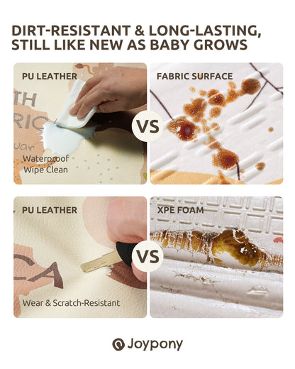 Baby Play Mat - Extra Thick Waterproof Vegan Leather, Soft and Easy-to-Clean Floor Mat for Crawling & Play, 50x50