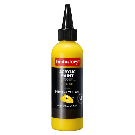 Fantastory Pure-Pigment Pro Acrylic -Yellow (150ml/5oz) - Maximum Coverage + Precise Color Rendition, Professional Formula for Canvas/Wood/Clay/Fabric/Glaze