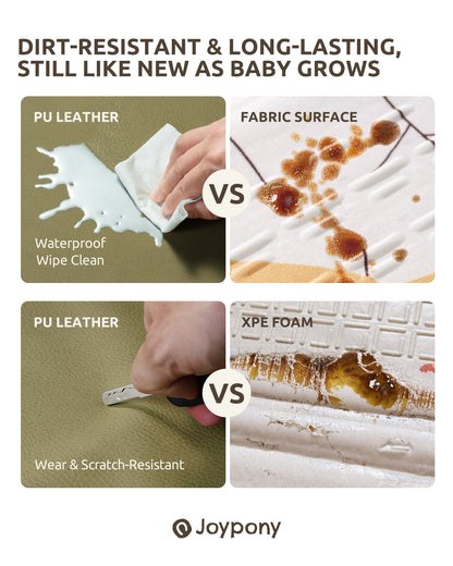 50x50 Baby Play Mat - Extra Thick Waterproof Vegan Leather, Soft and Easy-to-Clean Floor Mat for Crawling & Play