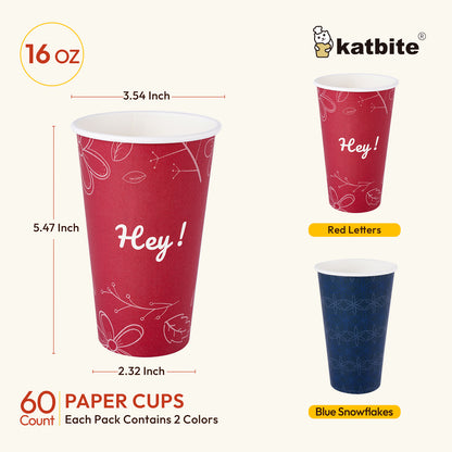 Katbite Disposable Paper Cups Biodegradable and Eco-Friendly 16 oz 60 Count