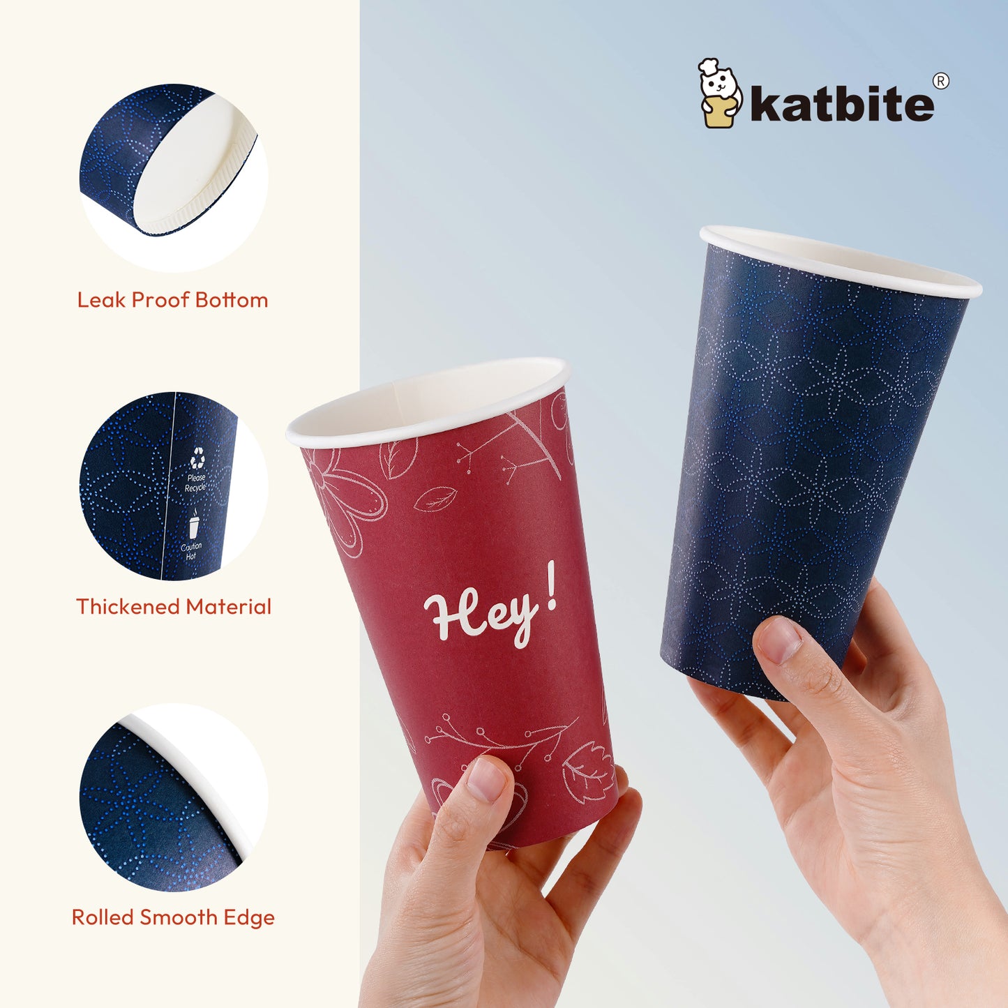 Katbite Disposable Paper Cups Biodegradable and Eco-Friendly 16 oz 60 Count