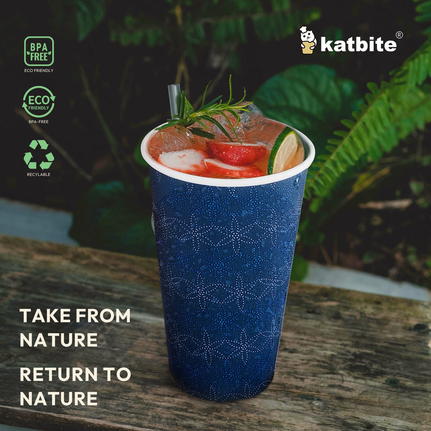 Katbite Disposable Paper Cups Biodegradable and Eco-Friendly 16 oz 60 Count