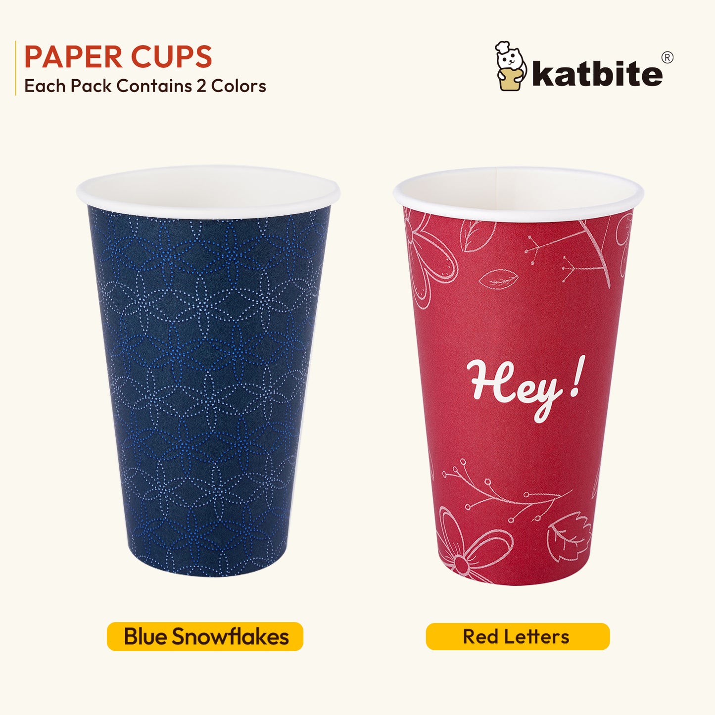 Katbite Disposable Paper Cups Biodegradable and Eco-Friendly 16 oz 60 Count