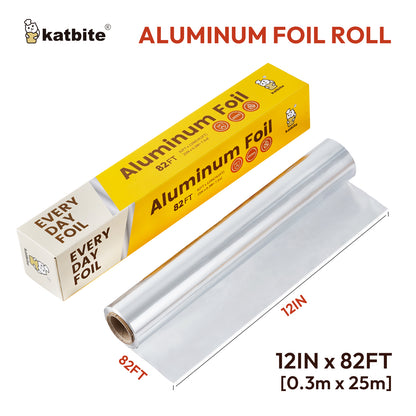 Katbite Heavy Duty Aluminum Foil Food Wrap, 12in x 82ft, Thick with Cutter, 82 Sqft.