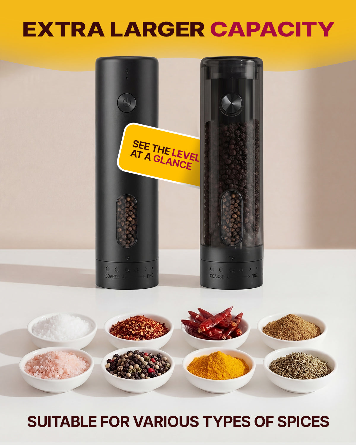 Katbite Electric Salt and Pepper Grinder Set, Usb Charging Base, Button Control, Adjustable Coarseness