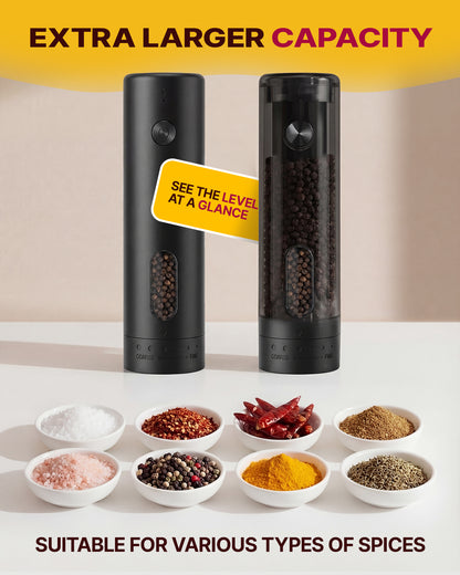 Katbite Electric Salt and Pepper Grinder Set, Usb Charging Base, Button Control, Adjustable Coarseness