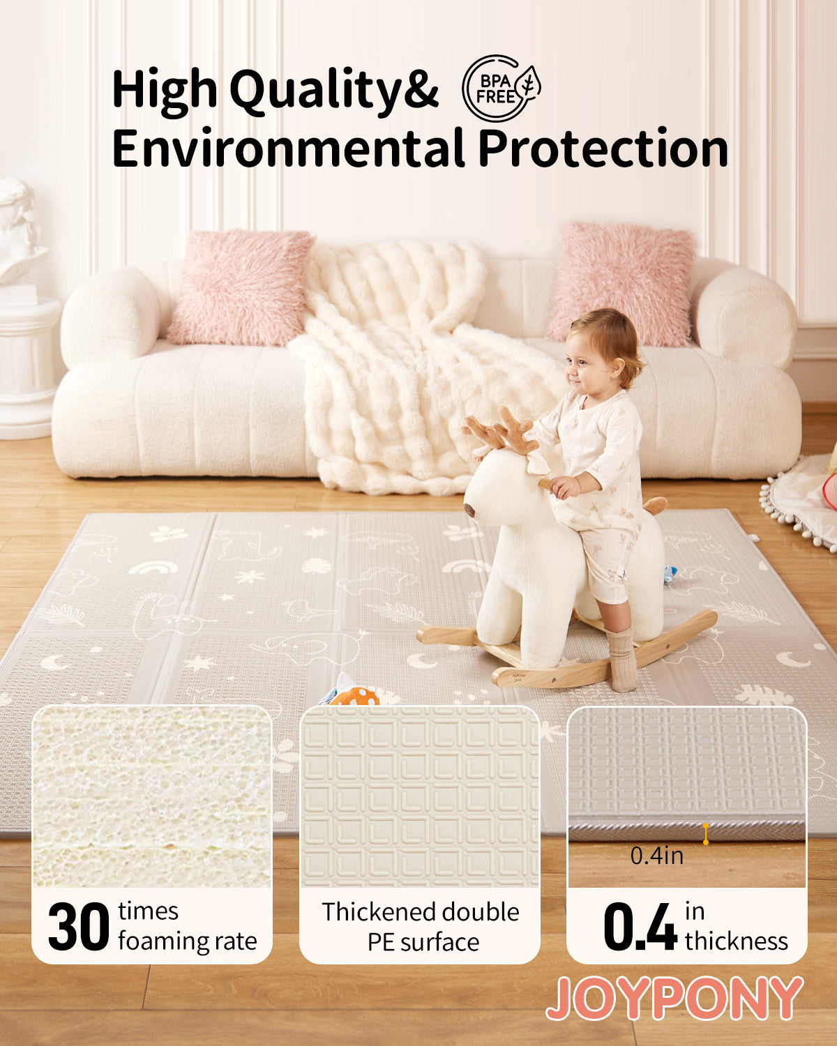 Joypony Baby Play Mat 79" X 71", Extra Large Foldable Play Mats for Babies and Toddlers with Travel Bag