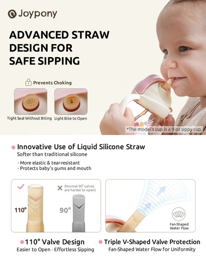 Joypony Baby Sippy Cups 6-12 Months, Spill Proof Weighted Straw Cup with Handle for Toddlers 1-3, 2 Silicone Straws, PPSU, BPA Free, 6 oz (Pink)