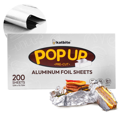 Katbite Pre-Cut Aluminum Foil Sheets, 200 Disposable Pop-Up Foil Wraps, 12 x 10.75 inches