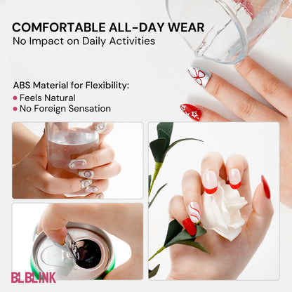 BLBLINK Cat Eye Press-On Nails, Square Shape with Silver Edge, 24PCS