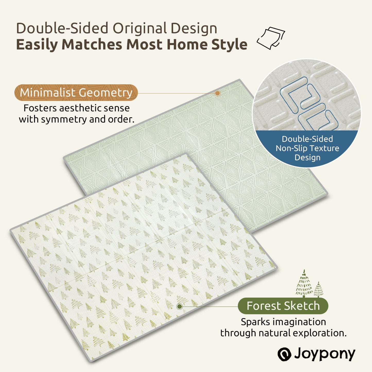 Joypony Extra Large 79x71 Inch Foldable Baby Play Mat , Waterproof & Anti-Slip with Travel Bag