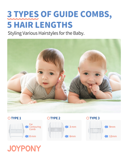 Joypony Baby Hair Clippers – Quiet, Waterproof, Rechargeable Hair Trimmer for Kids, Cordless Infant & Toddler Hair Cutting Kit