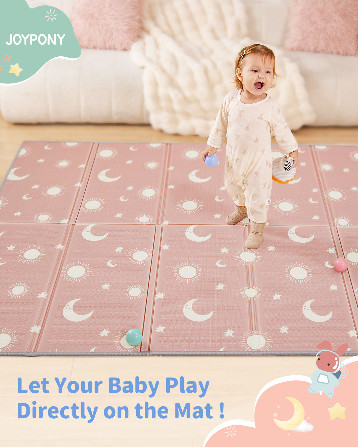 Joypony 50x50 inch Baby Playpen with Baby Mat - Large Playpen for Babies and Toddlers with Soft Mesh Walls - Kids Activity Center